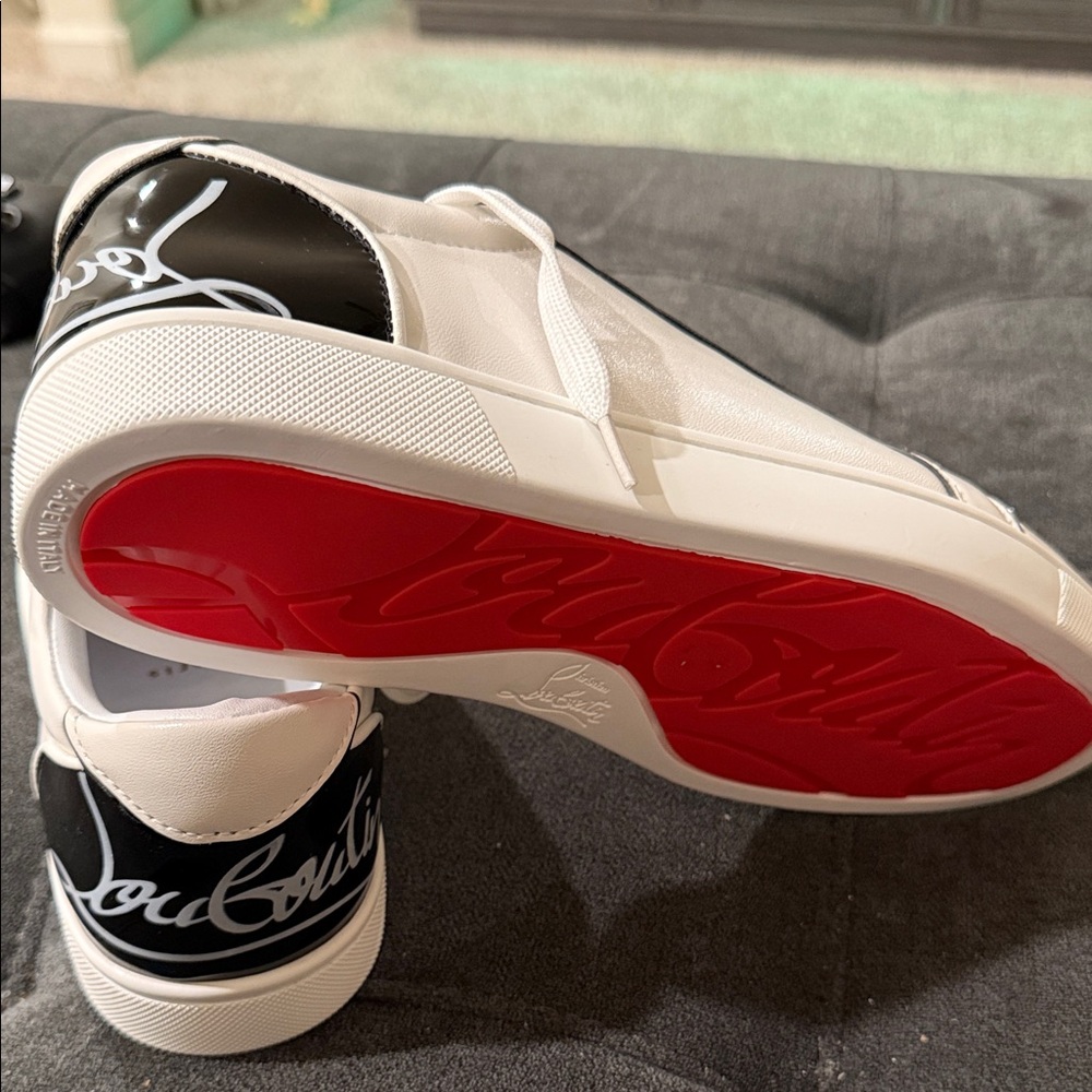 Christian Louboutin White Leather Low-Top Sneakers with Black Heel Panel